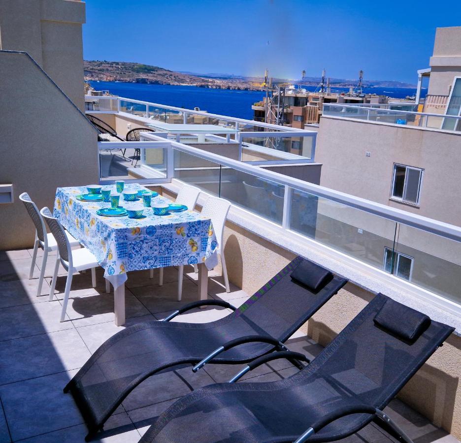 Sea View New Penthouse Terrace & Garage Parking Apartment St. Paul's Bay Exterior photo